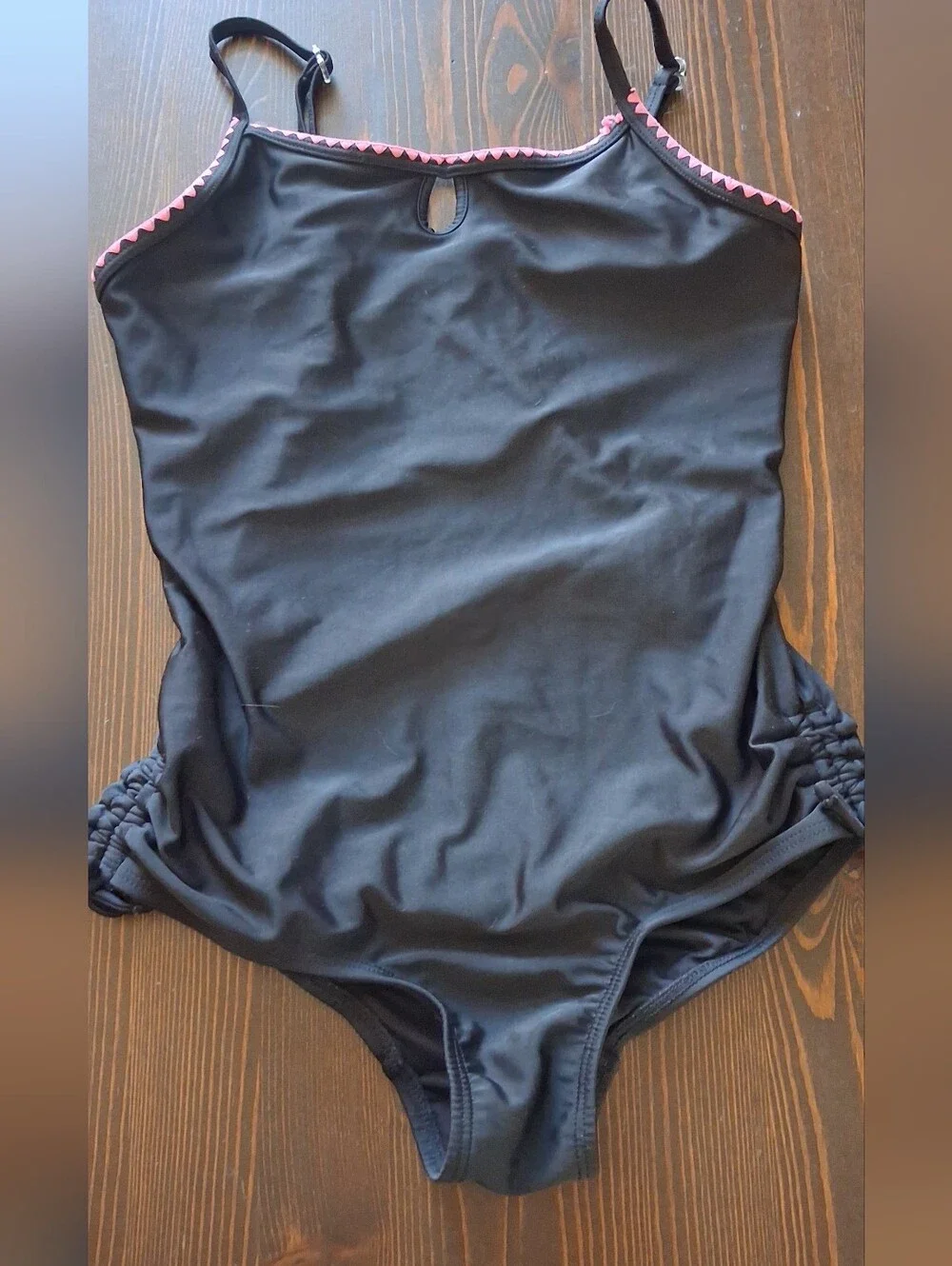Old Navy Black Girls One-Piece Swimsuit with Pink Trim